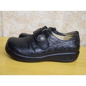 Alegria JOL-429 Leather Womens Sz 37 Black Shoes Burnout Tooled Embossed PG Lite
